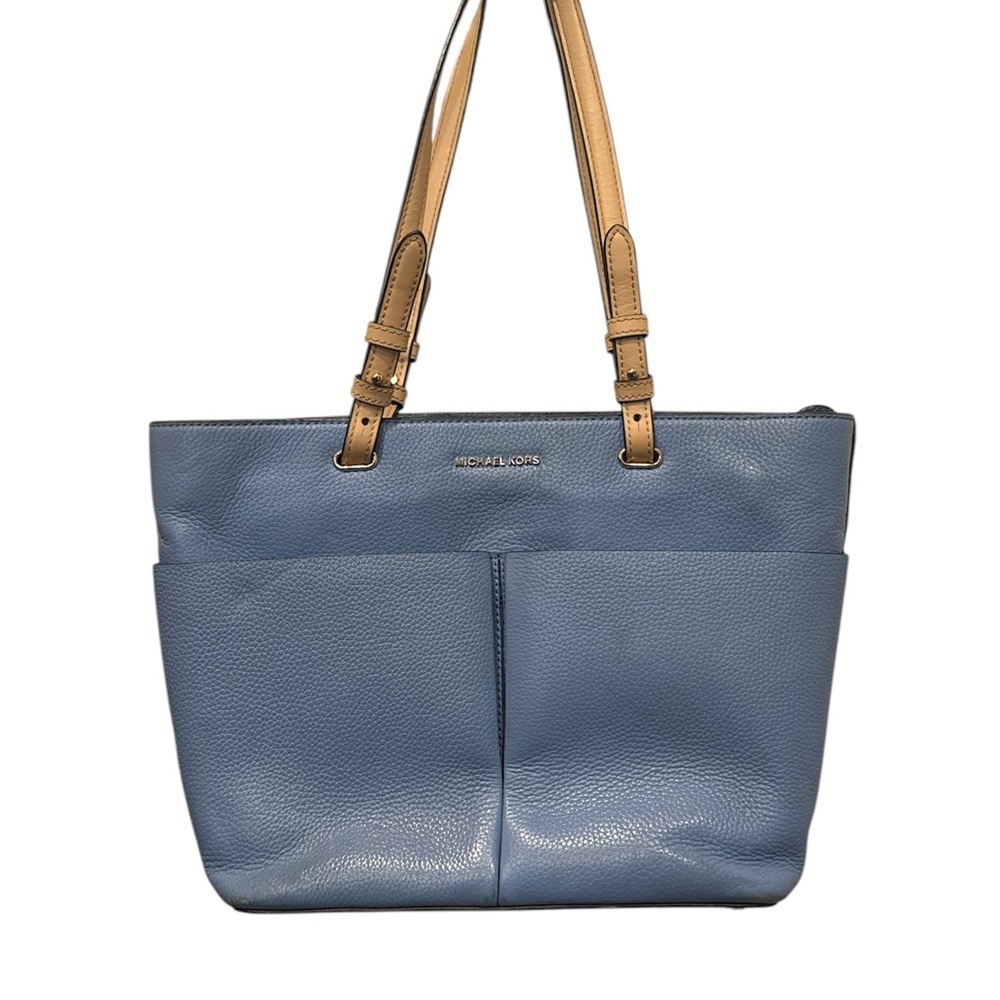 Michael Kors Blue Tote Tan Handles leather beach purse handbag designer sky